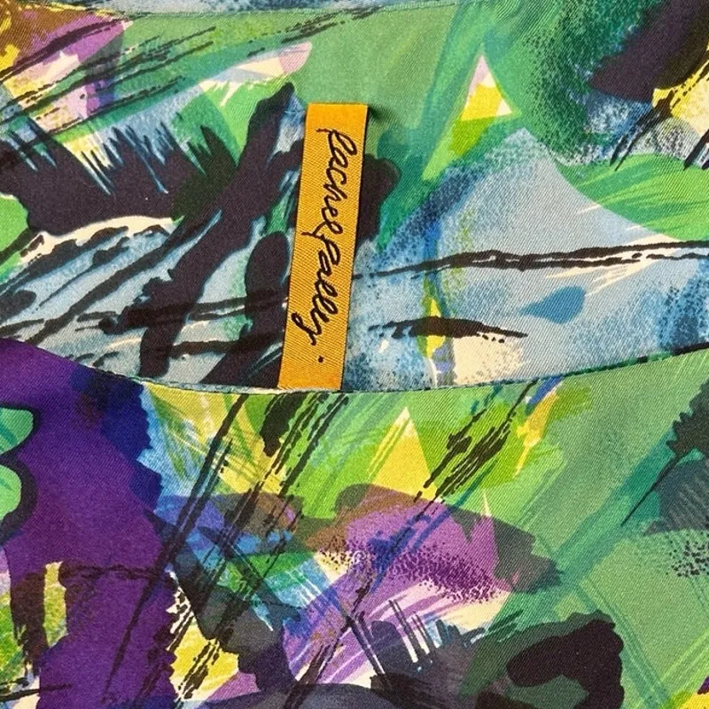 RACHEL PALLY Green Purple Abstract Watercolor 100% Silk Tank Mini Dress SMALL - Image 4