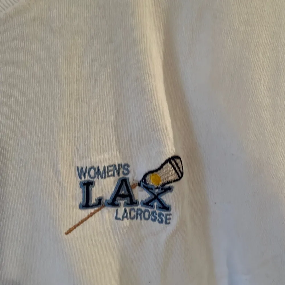 Unisex Womwns White T-Shirt with embroidery LAX lacrosse Logo - Image 3