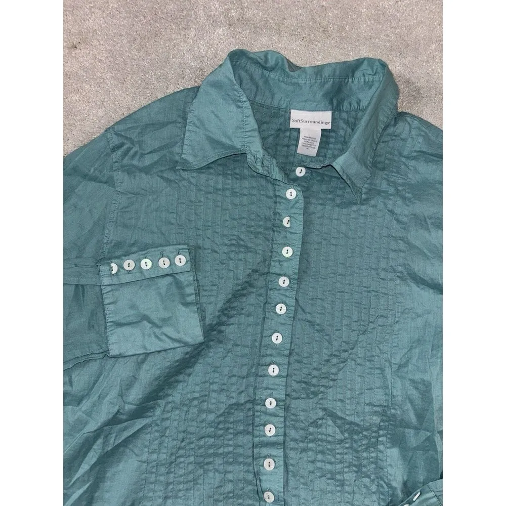 soft surroundings blue button down‎ flowy shirt XL Cotton - Image 2