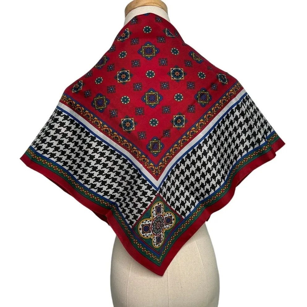 Vintage 1998 Avon Italian made houndstooth luxe print square scarf foulard 30” Red - Image 7