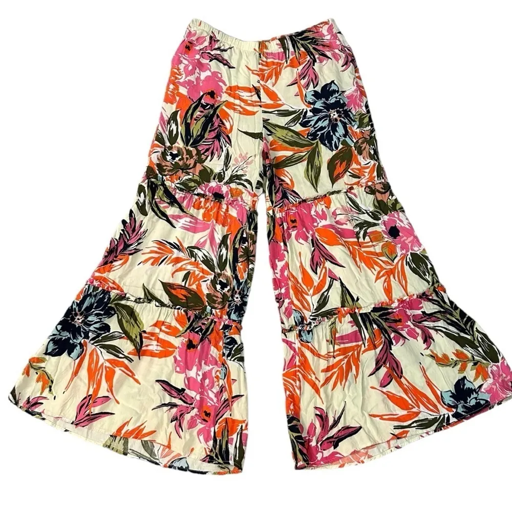 Coco Bianco Tiered Wide Leg Pants Tropical Hawaiian Pants Large Beach Coastal - Image 7