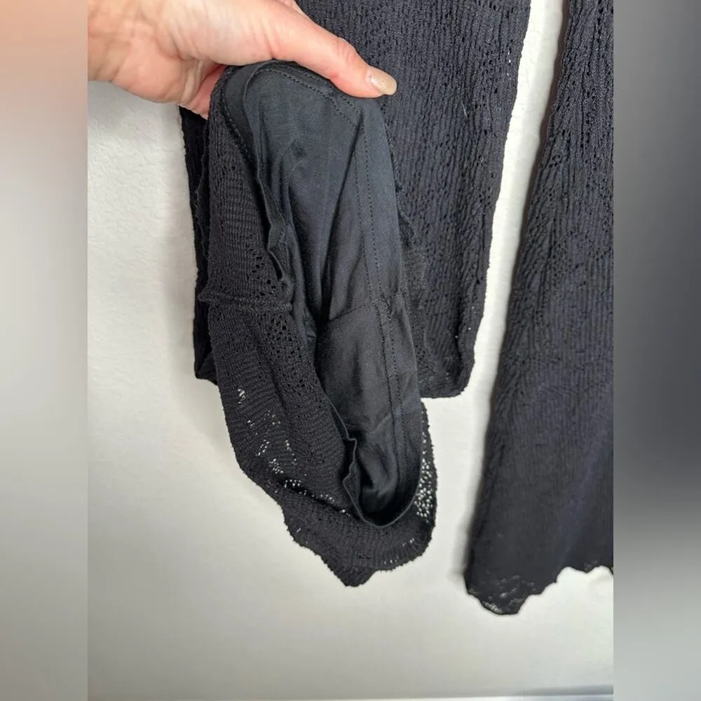 FREE PEOPLE RARE High Waisted Pull On Full Length Lace Flare Stretch Pants XS - Image 6