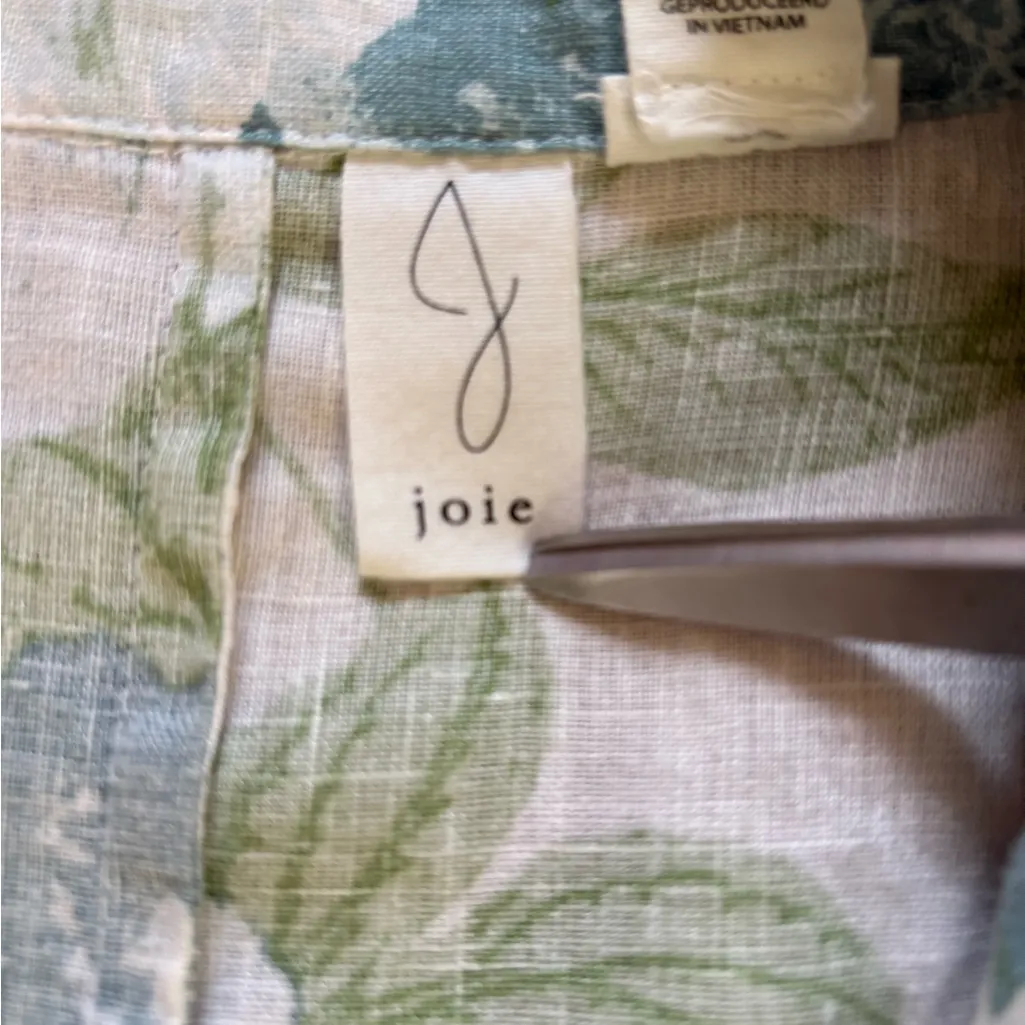 Joie Floral Linen Blazer Jacket Green and Cream One Button Womens Size Medium - Image 7