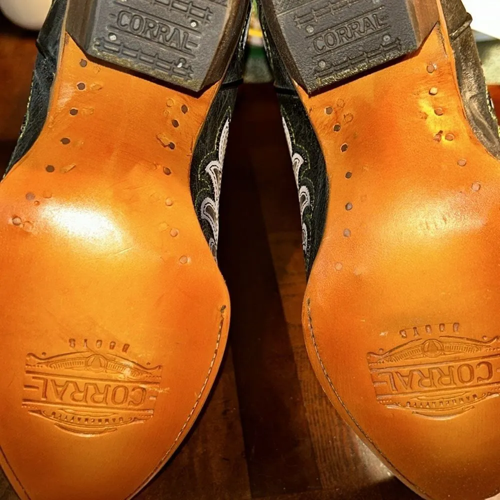 Corral  Leather Green/Gray Embroidered Overlay Western Pull On Boots(Size 8.5) - Image 6