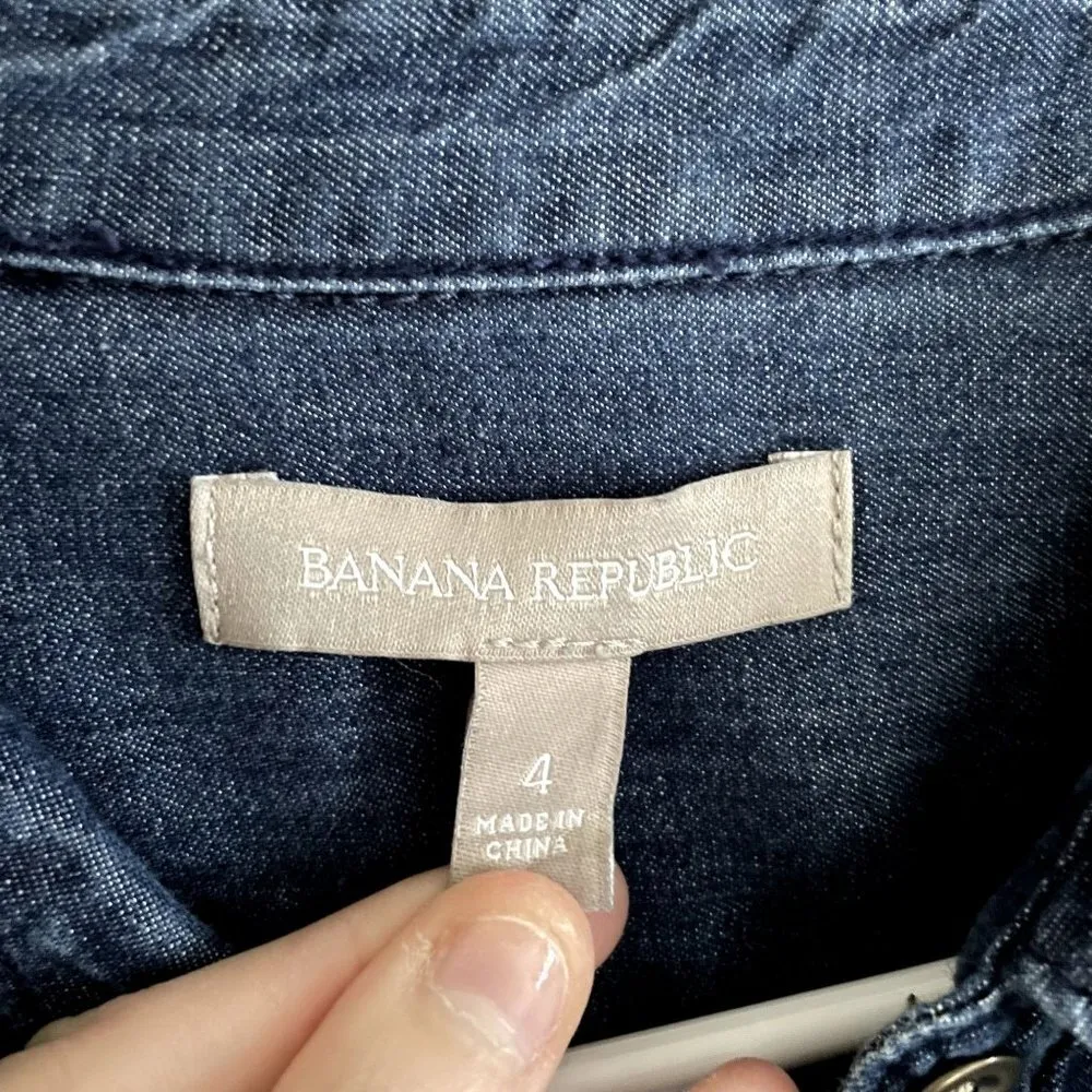 Banana Republic denim knee length dress button down long sleeves cotton light - Image 3