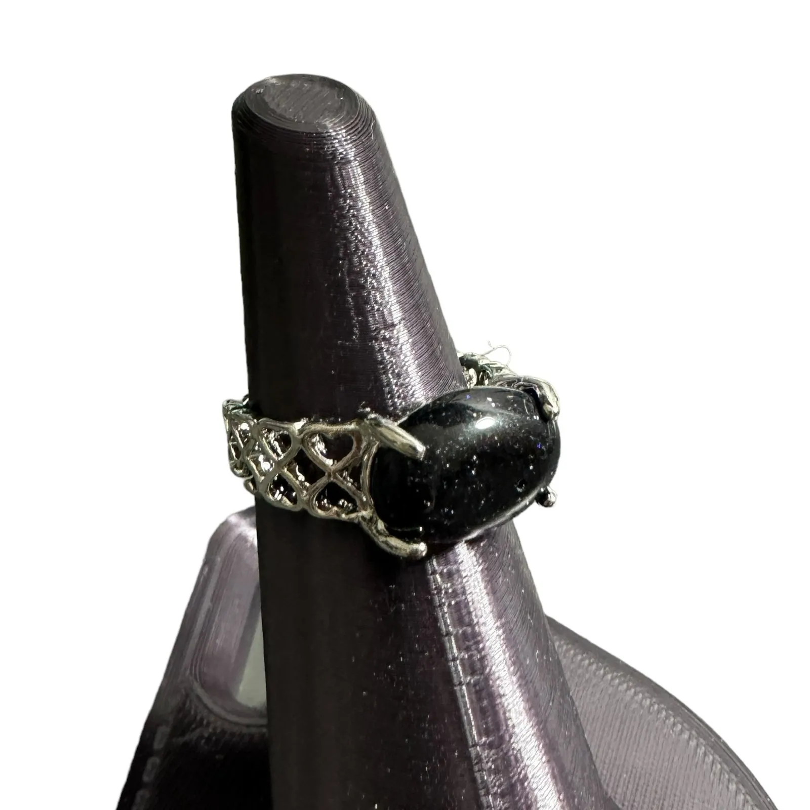 Dark Blue Goldstone Semi-Precious Silver Plated Ring New 7 - Image 3