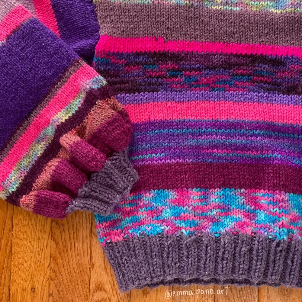 purple pink blue striped long sleeve knit cropped sweater Size M - Image 14