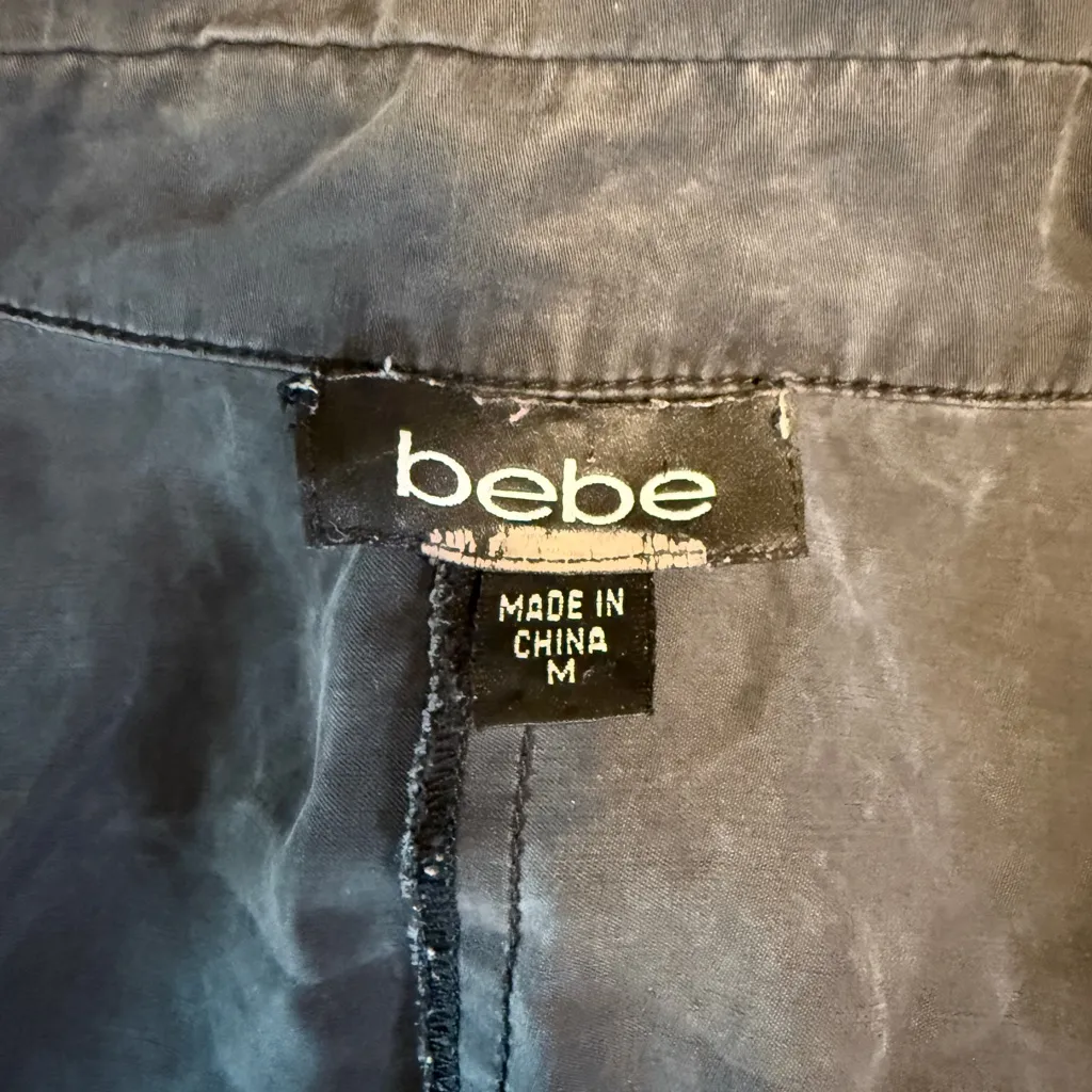 Bebe  Black Shorts Romper Jumpsuit Button Up 3/4Sleeves Faded Black Y2K VTG - Image 3