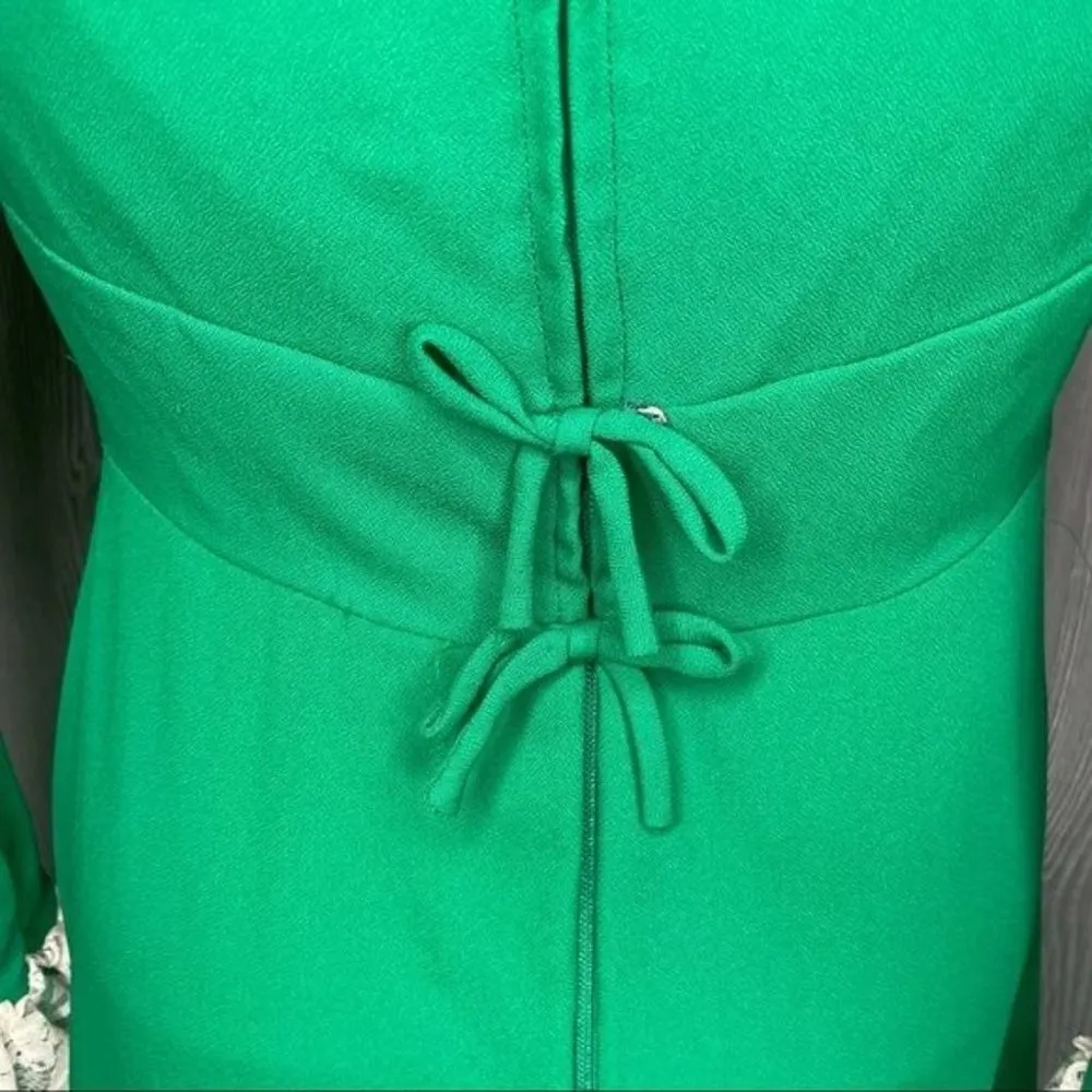 Vintage lorrie deb lace bodice Renaissance style Victorian green long sleeve lon Size 8 - Image 5