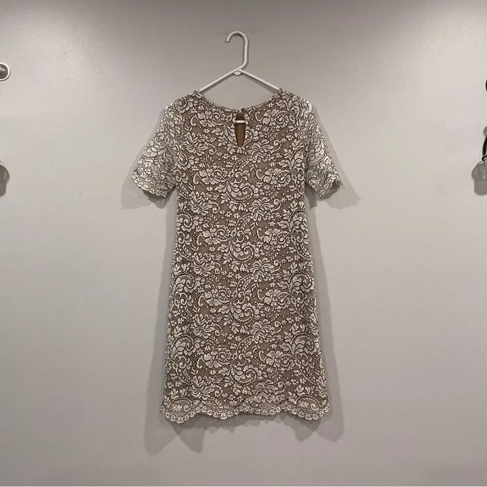 Beige Lace Short Sleeve Dress Small S - Image 2