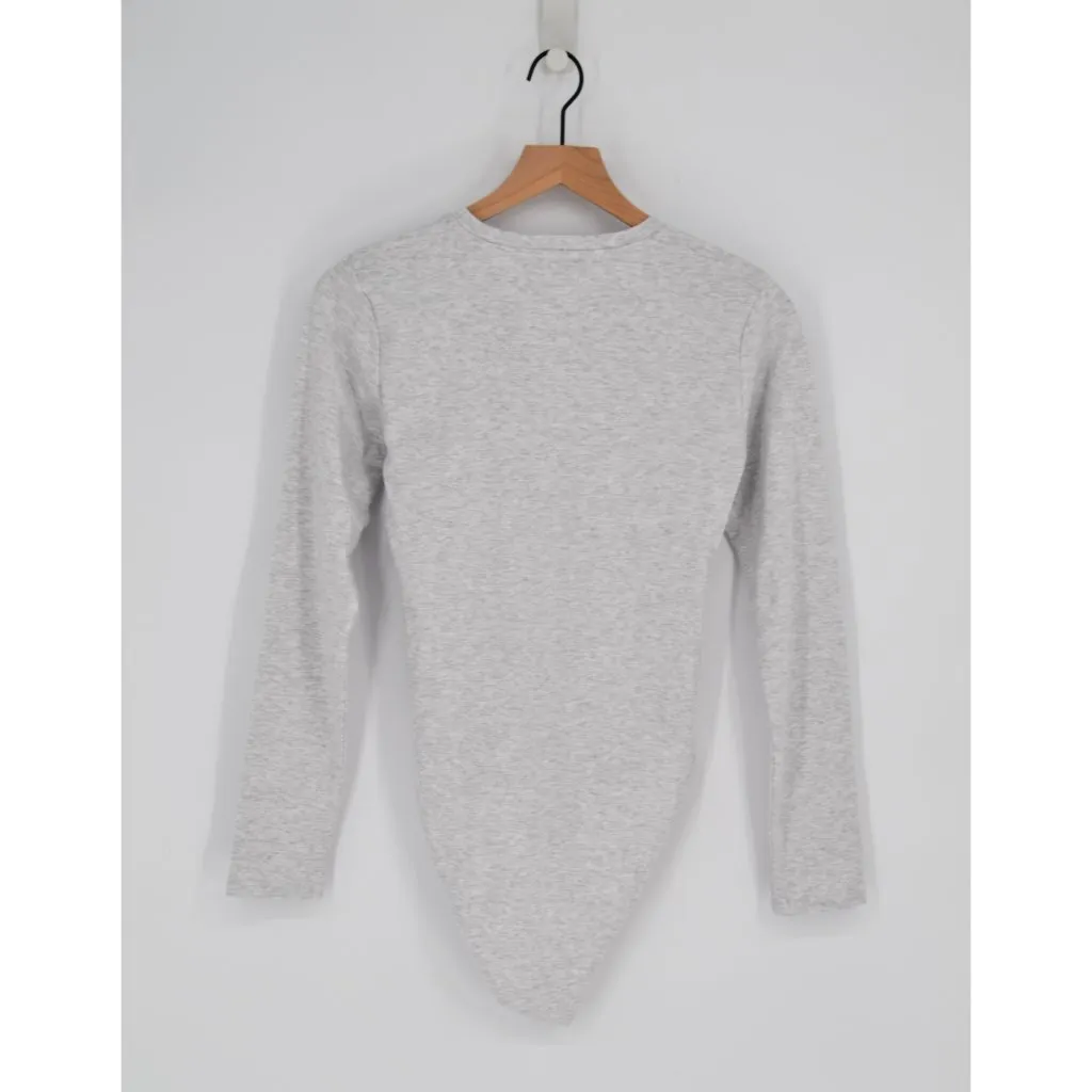 NEW ZARA Long Sleeve Bodysuit Heather Grey Women L Cotton Jersey Snap Fitted Top - Image 2