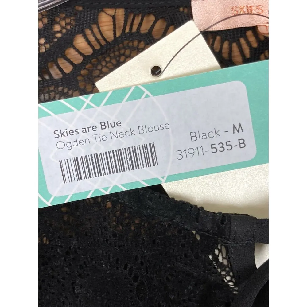 New Stitch Fix Skies Are Blue Ogden Tie Neck Blouse Womens M Black Popover Lace - Image 3