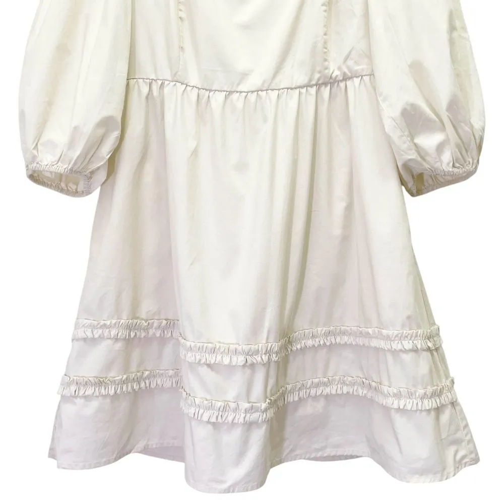 NWT GAP Puff Sleeve Ruffle Neck Mini Dress in Chino Beige Cream Cotton Size 4 - Image 6