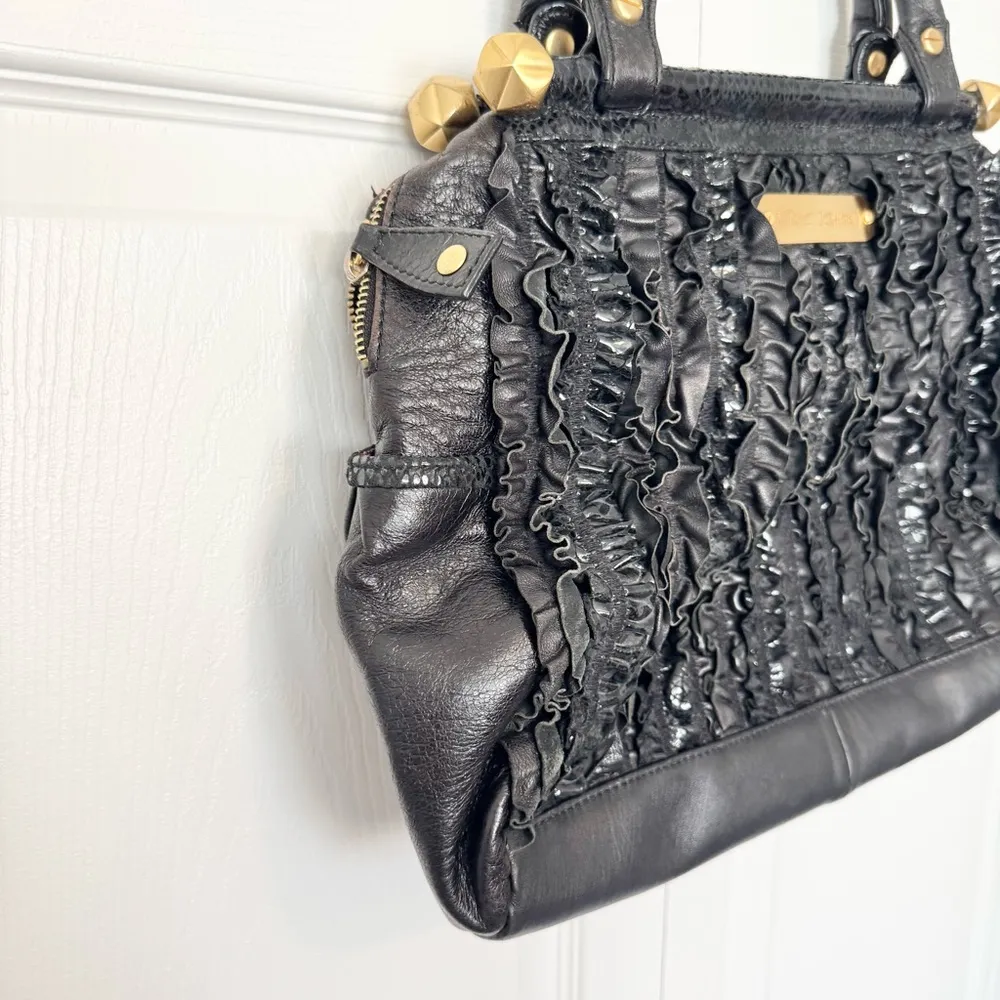 Vintage BETSEY JOHNSON Genuine Leather black ruffle shoulder bag - Image 2