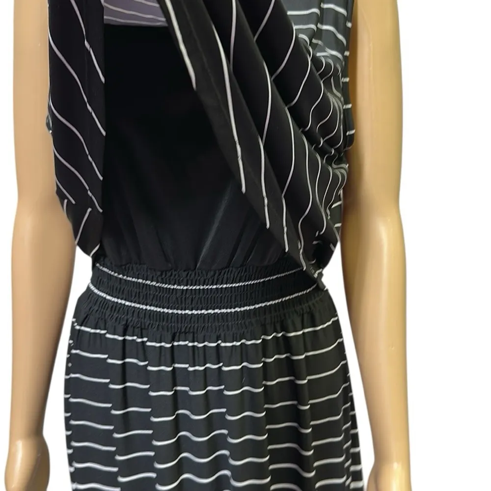 Sabrina Lauren Black White Striped Sleeveless Layered Midi Maxi Dress Womens XL - Image 3
