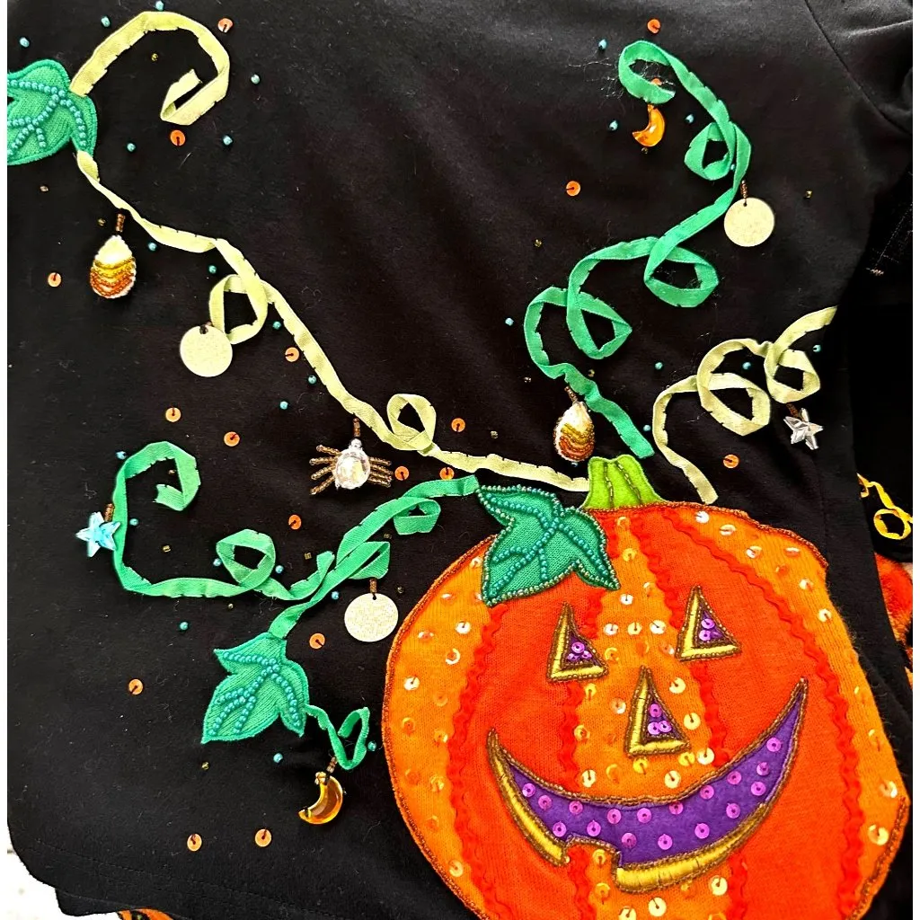 VTG Jack B Quick Jack O Lantern Top Small Halloween Black Embellished Applique Size undefined - Image 4