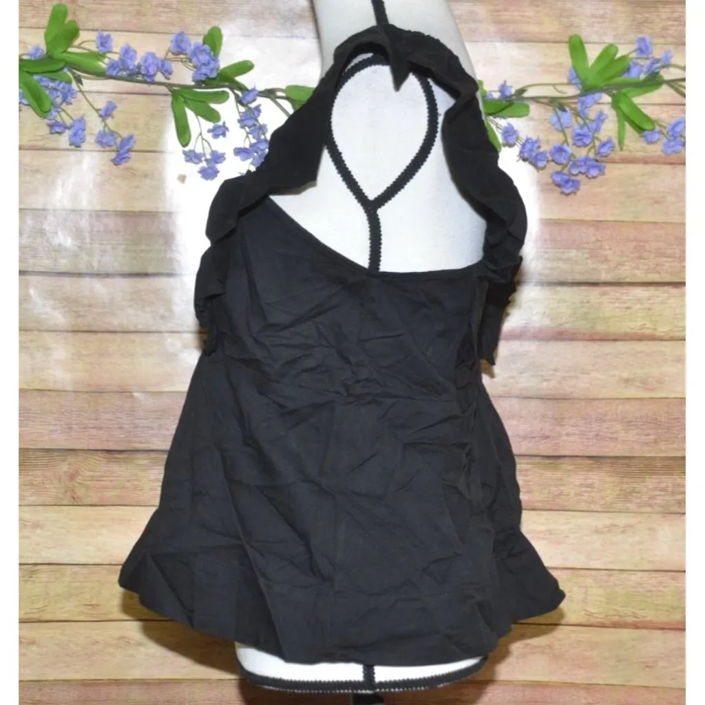 Ee:some Ladies Black Cropped Blouse Top Size L Cotton Square Neck Smocked Casual - Image 4