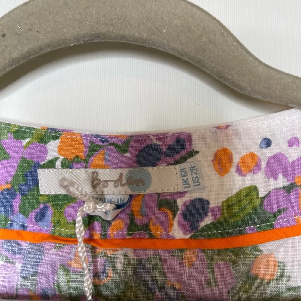 New Boden white watercolor flowers mini linen dress sz 2 - Image 5