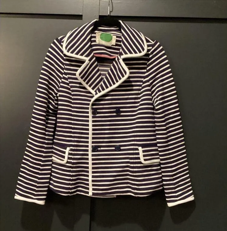 Anthropologie Striped Blazer Nautical Blue and White Double Breasted Jacket S - Image 11