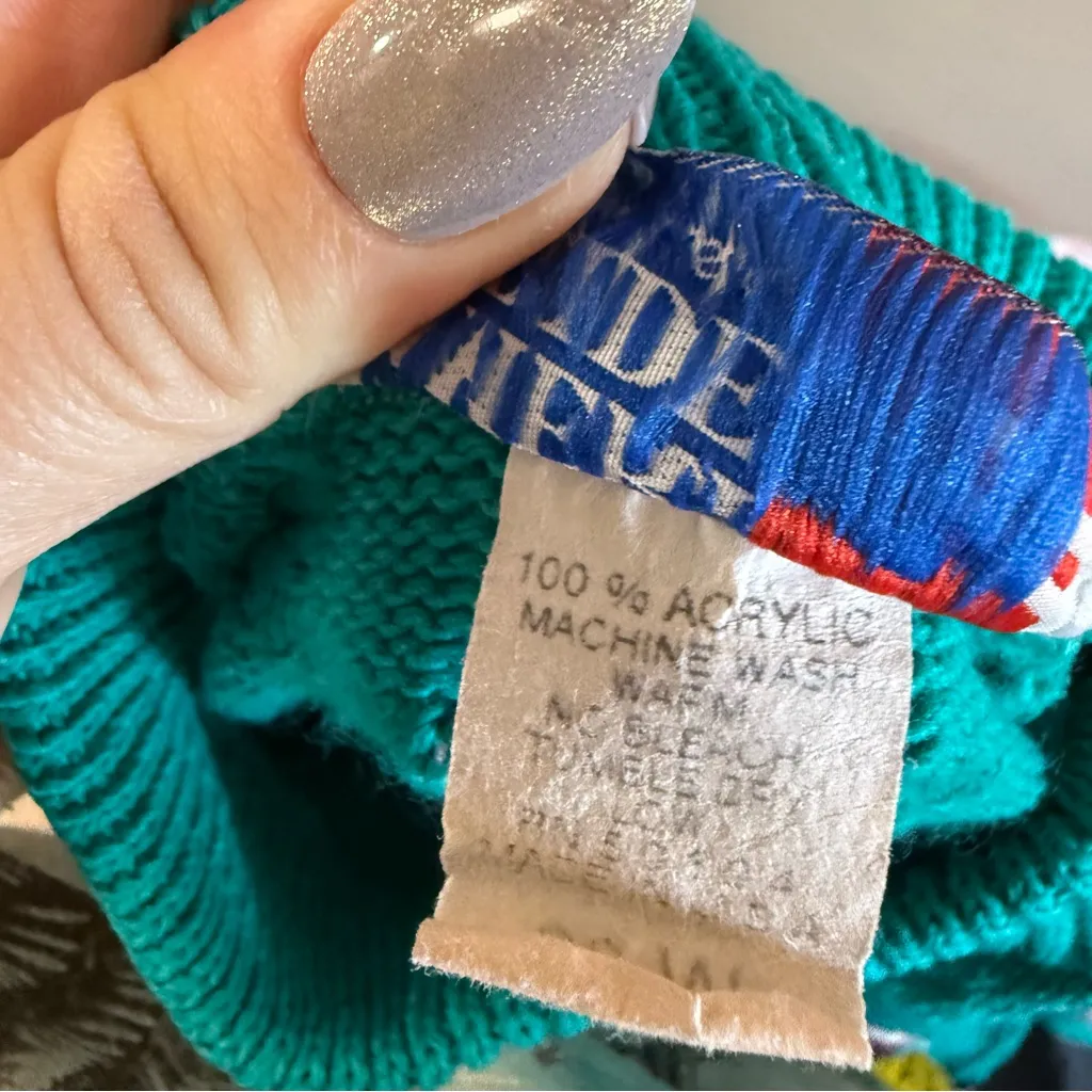 Vintage American Pride Mock Neck Turquoise Geometric‎ Stripe Knit Sweater Granny Blue Size undefined - Image 9