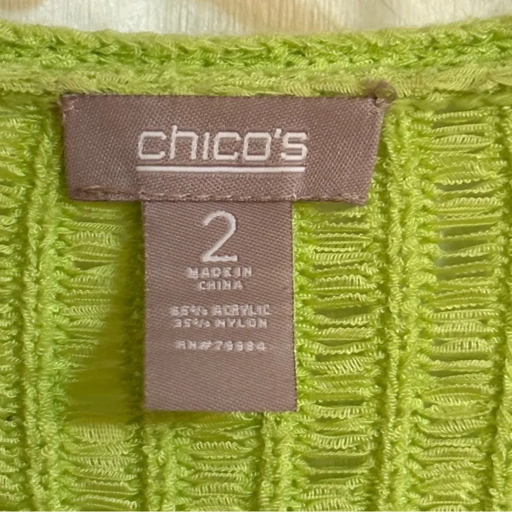 Chico's Green Cardigan with Ribbed Texture and Three-Quarter Sleeves - Image 3