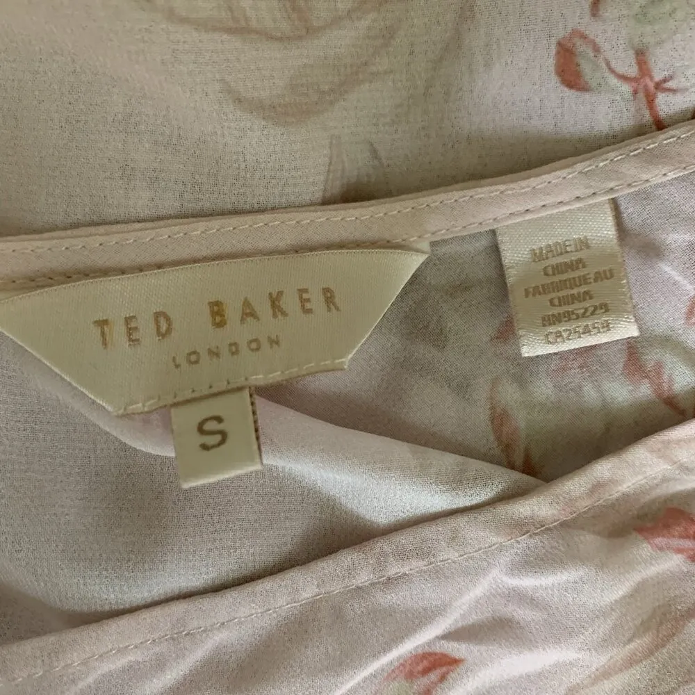 Ted Baker Pink One Shoulder Balloon Sleeve Coverup Floral Print Tunic Top‎ Small - Image 6