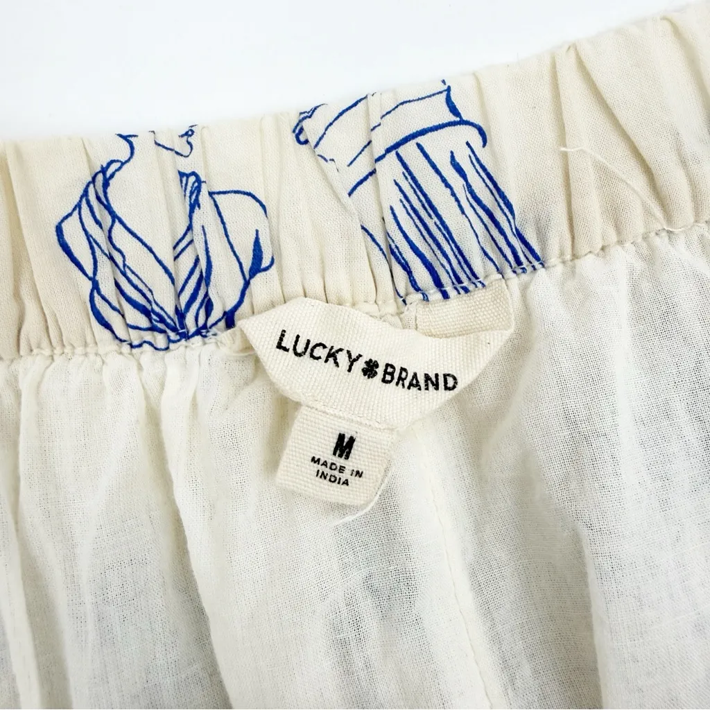 Lucky Brand Bubble Cotton Poplin Maxi Skirt Greece Travel Vacation Print Ecru - Image 11