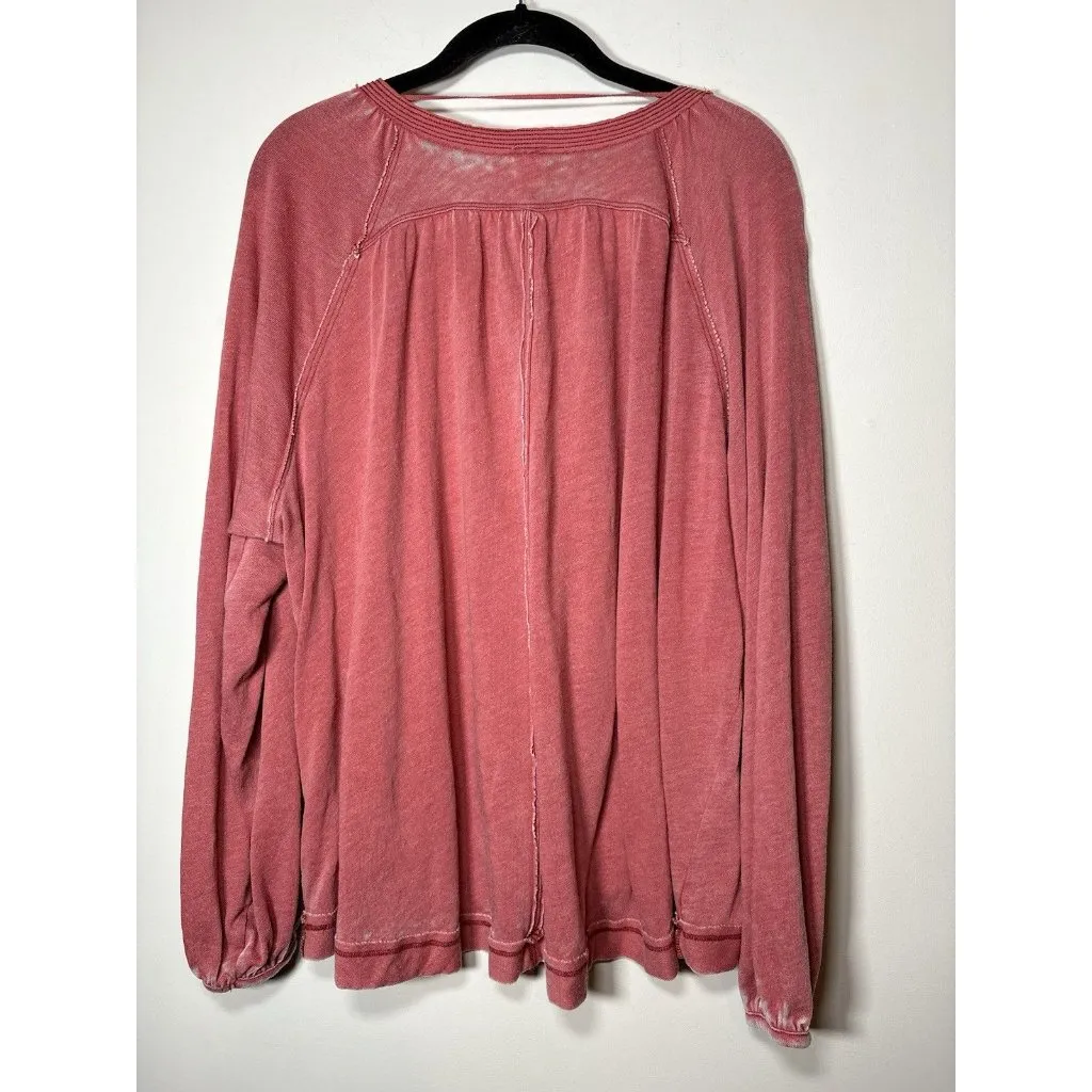 FREE PEOPLE We the Free Small Acadia Henley Top Vintage Red Shirt Lagenlook - Image 6