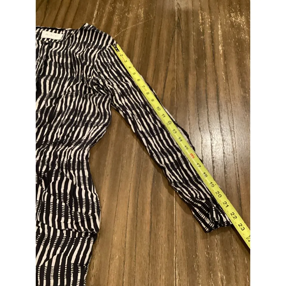 ALC Simona Silk Mini Dress Long Sleeve Front Tie Stripes Black White Small - Image 10