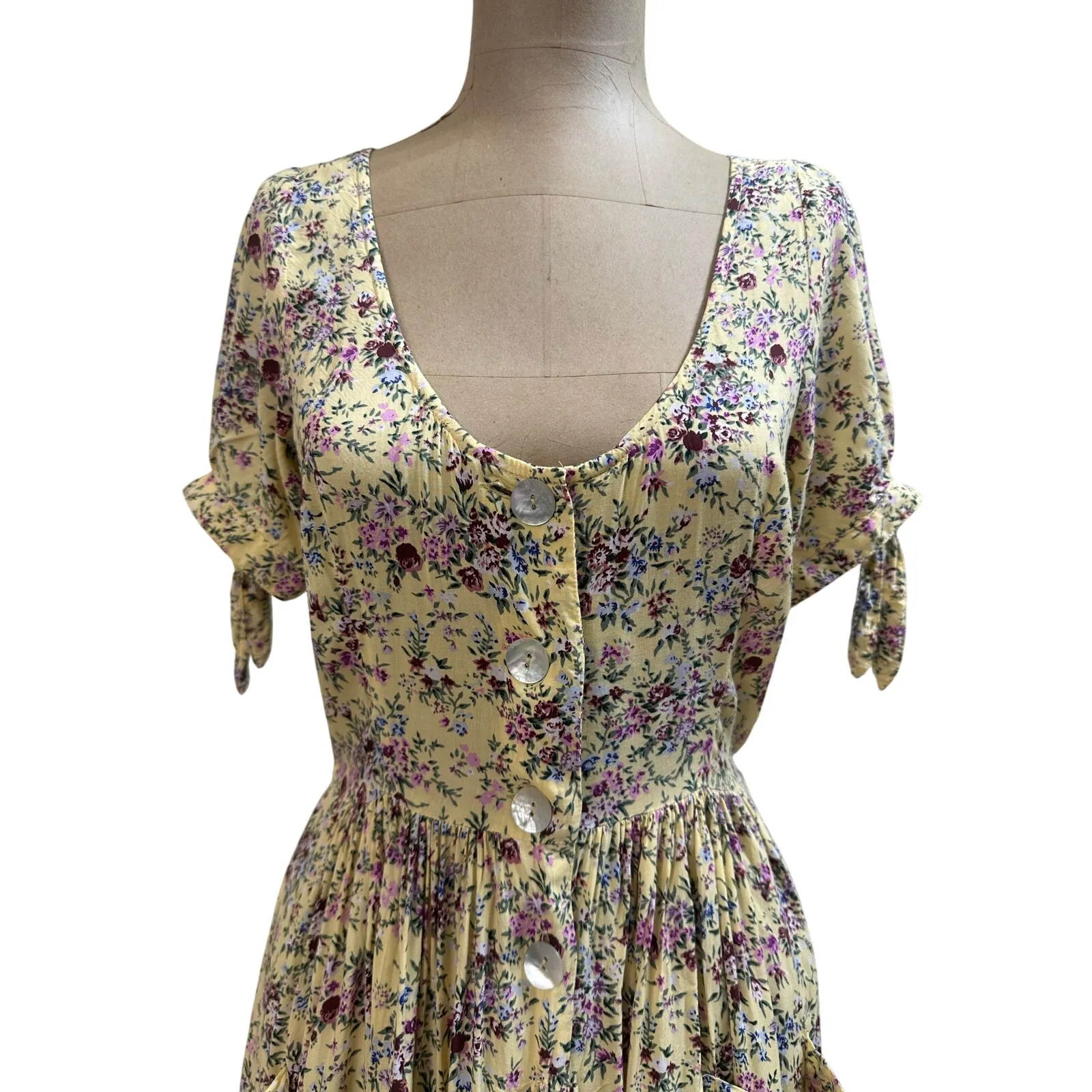 Auguste the Label Midi Dress Lola Yellow Floral Button Front Short Sleeve Size 2 - Image 5