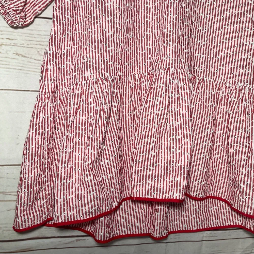 Zara • Basic • Mini Dress • XS • Red & White • Embroidered Floral • Ruched Dress - Image 11