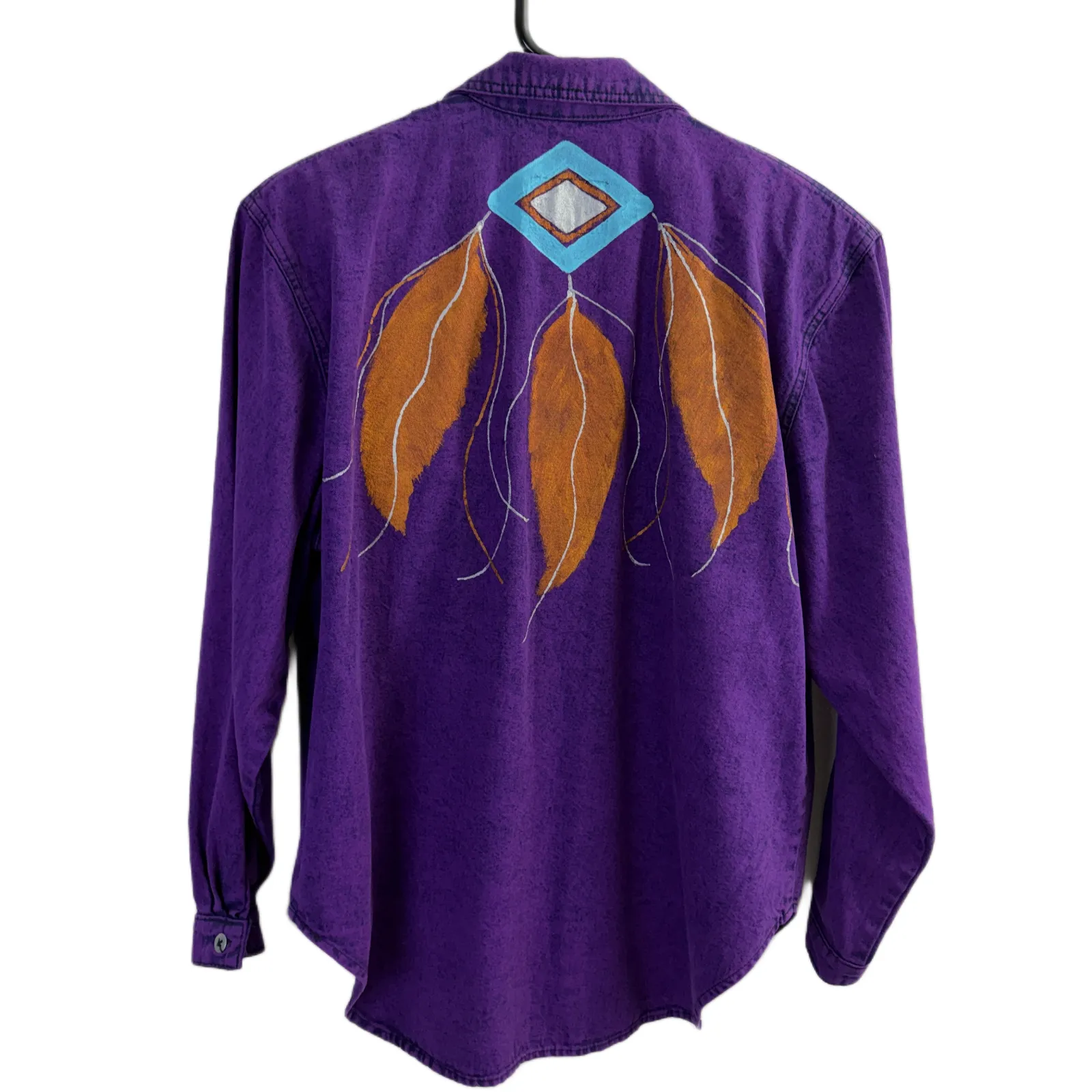 Vtg Sylvia Ann Jacket Womens Medium Purple Western Jean Feathers Dream Catcher - Image 8