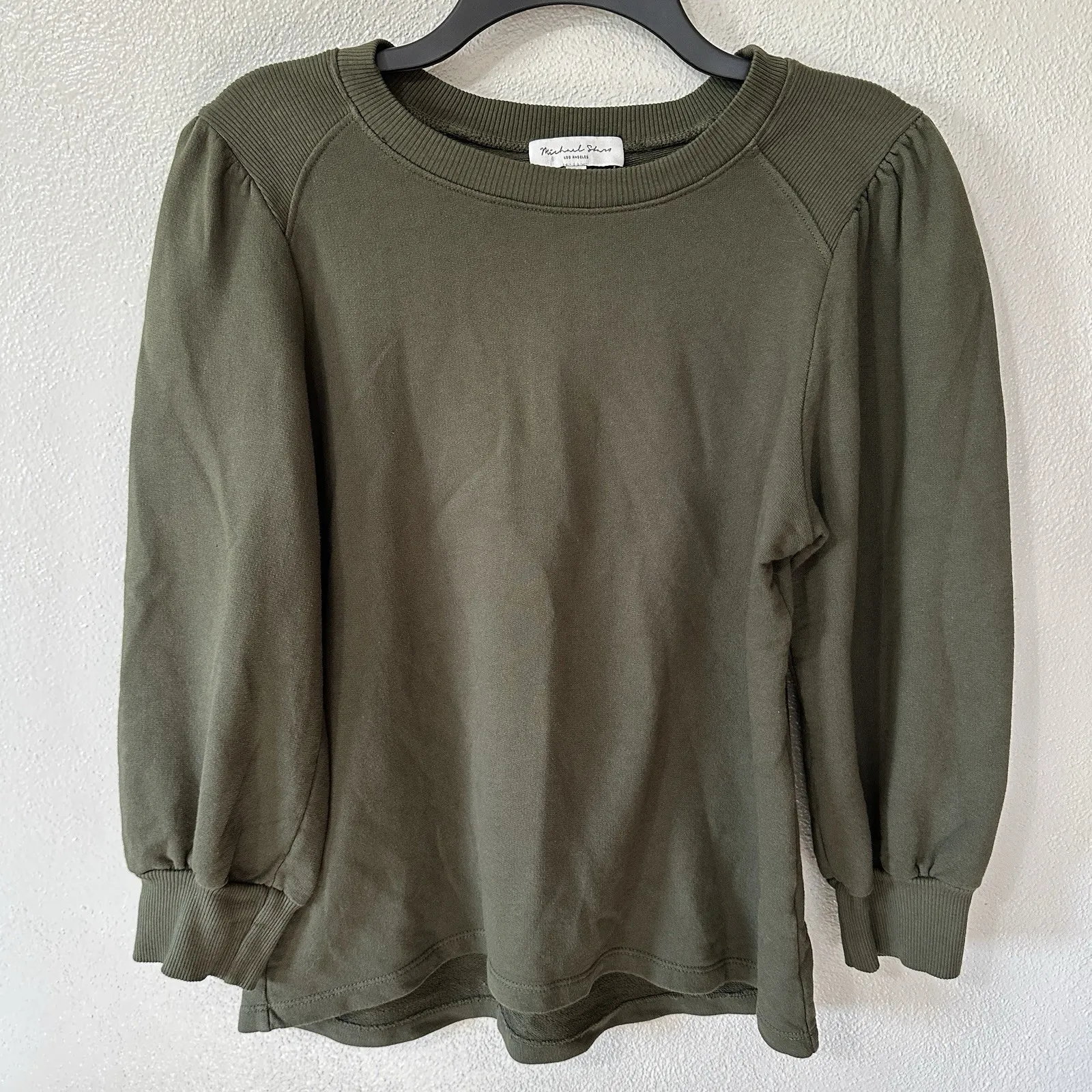 Michael Stars Olive Green Sweatshirt Size XS Crewneck Long Puff Sleeves Sweater - Image 1