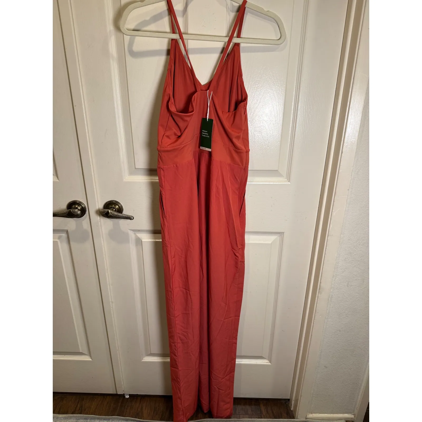 Halara Wide Leg Jumpsuit Orange Spaghetti Strap Pleated Pockets Size Medium - Image 5