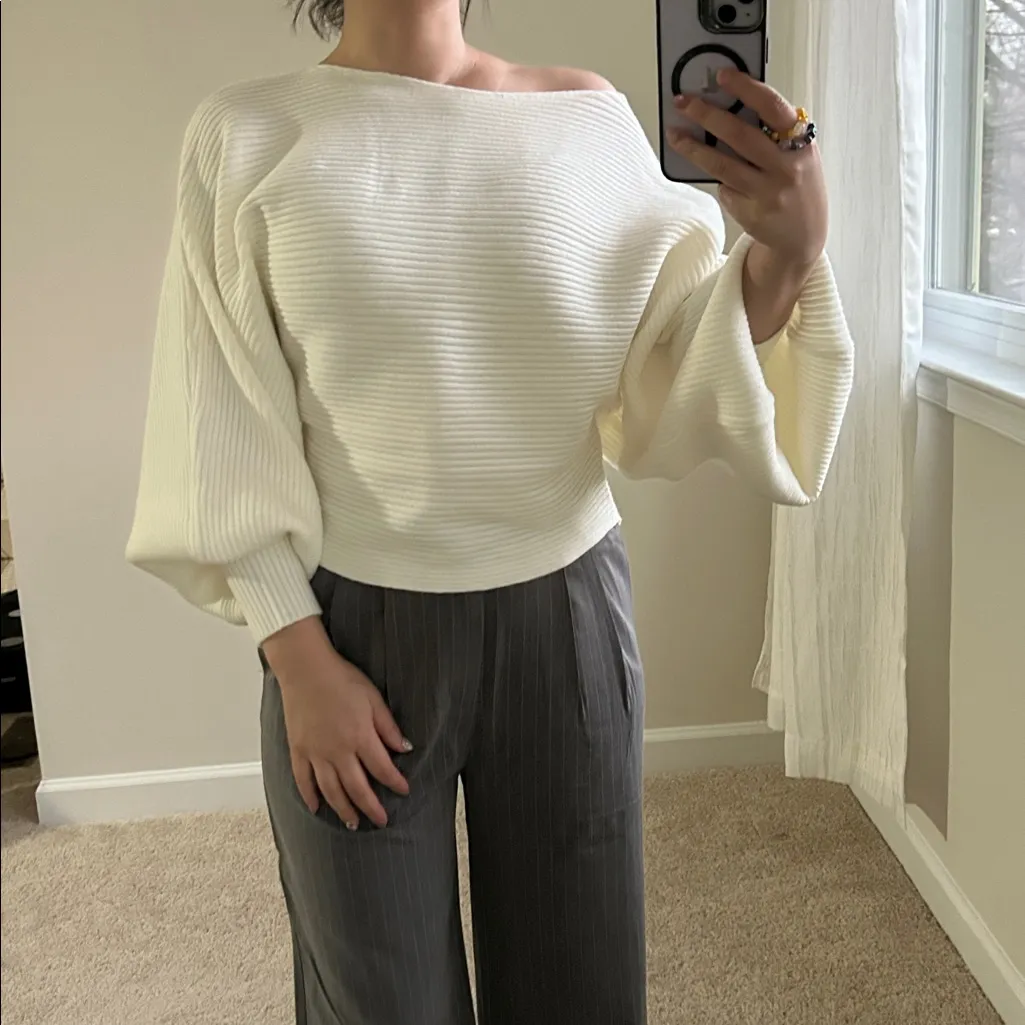 Ribbed dolman balloon sleeve Sweater. M - Image 6
