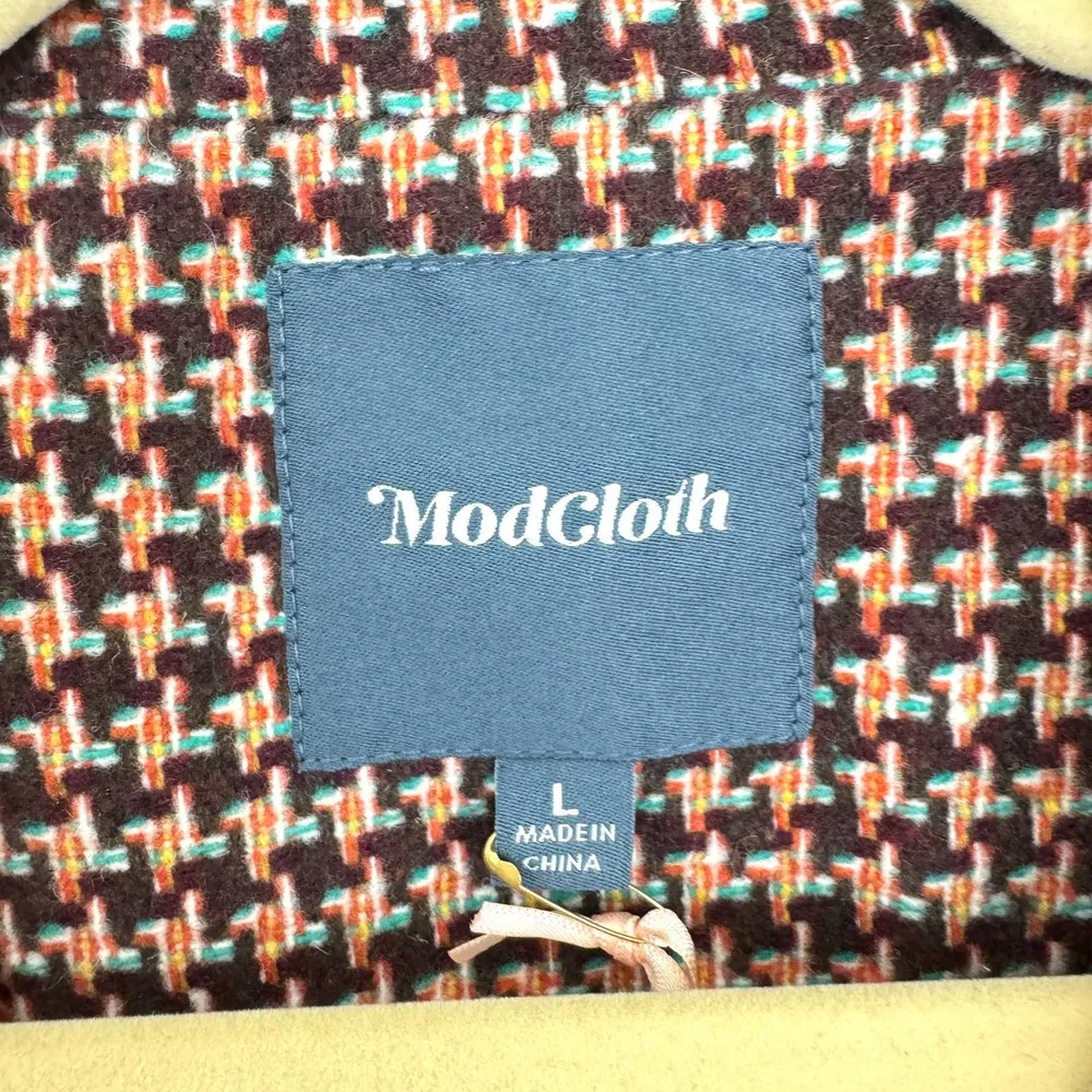 Modcloth  Women's Informed Ensemble Plaid Blazer  Brown Houndstooth Size L - Image 3