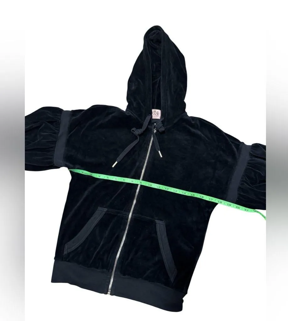 Vintage Y2K Juicy Couture Black Velour Puff Sleeve Zip Hoodie – Size S - Image 2