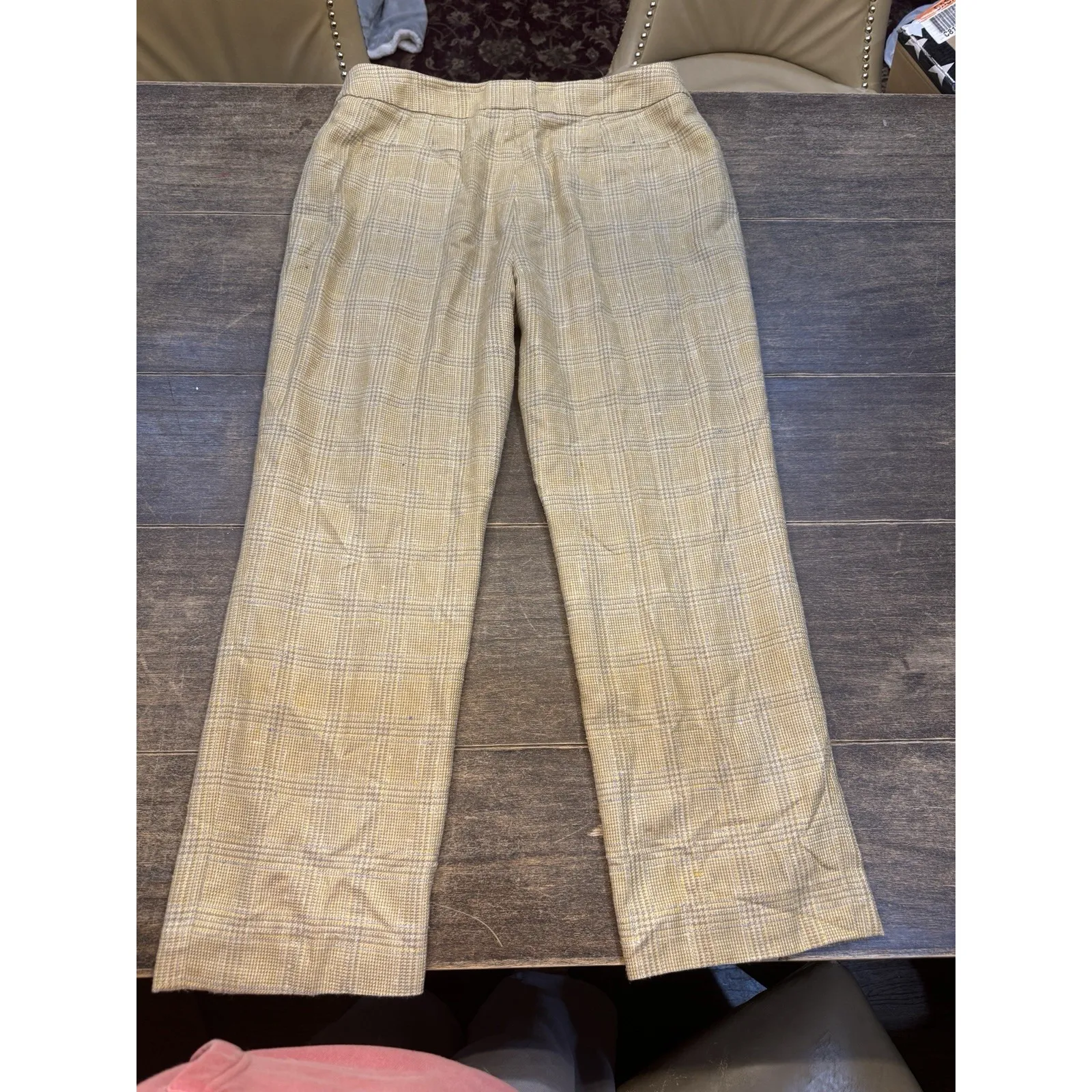 Vintage Carlisle Silk Wool Blend Textured Plaid Trouser Size 14 Lined - Image 4