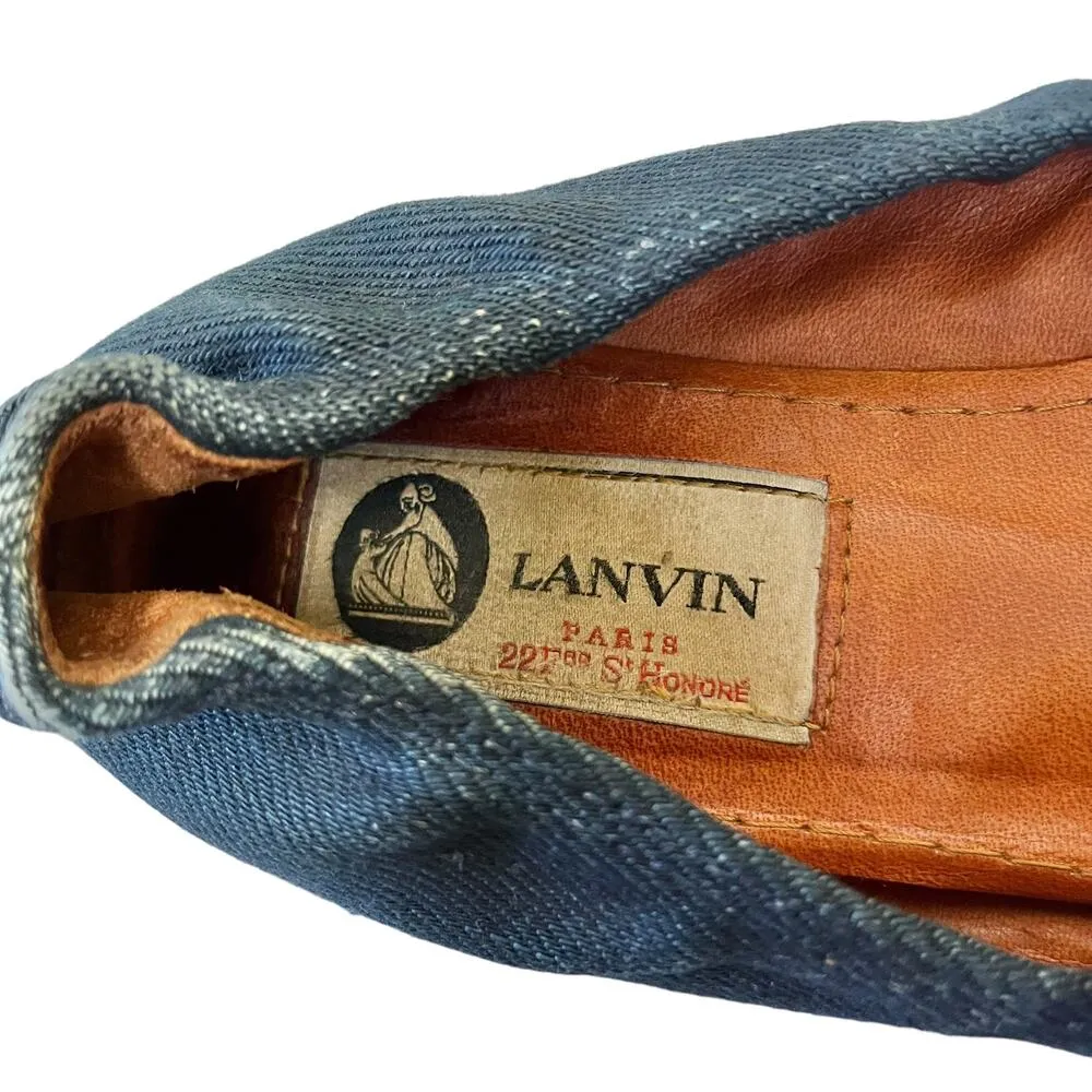 Lanvin x Acne Blue Denim Grosgrain Bow Ballet Flats Ballerinas Women's Shoes - Image 7