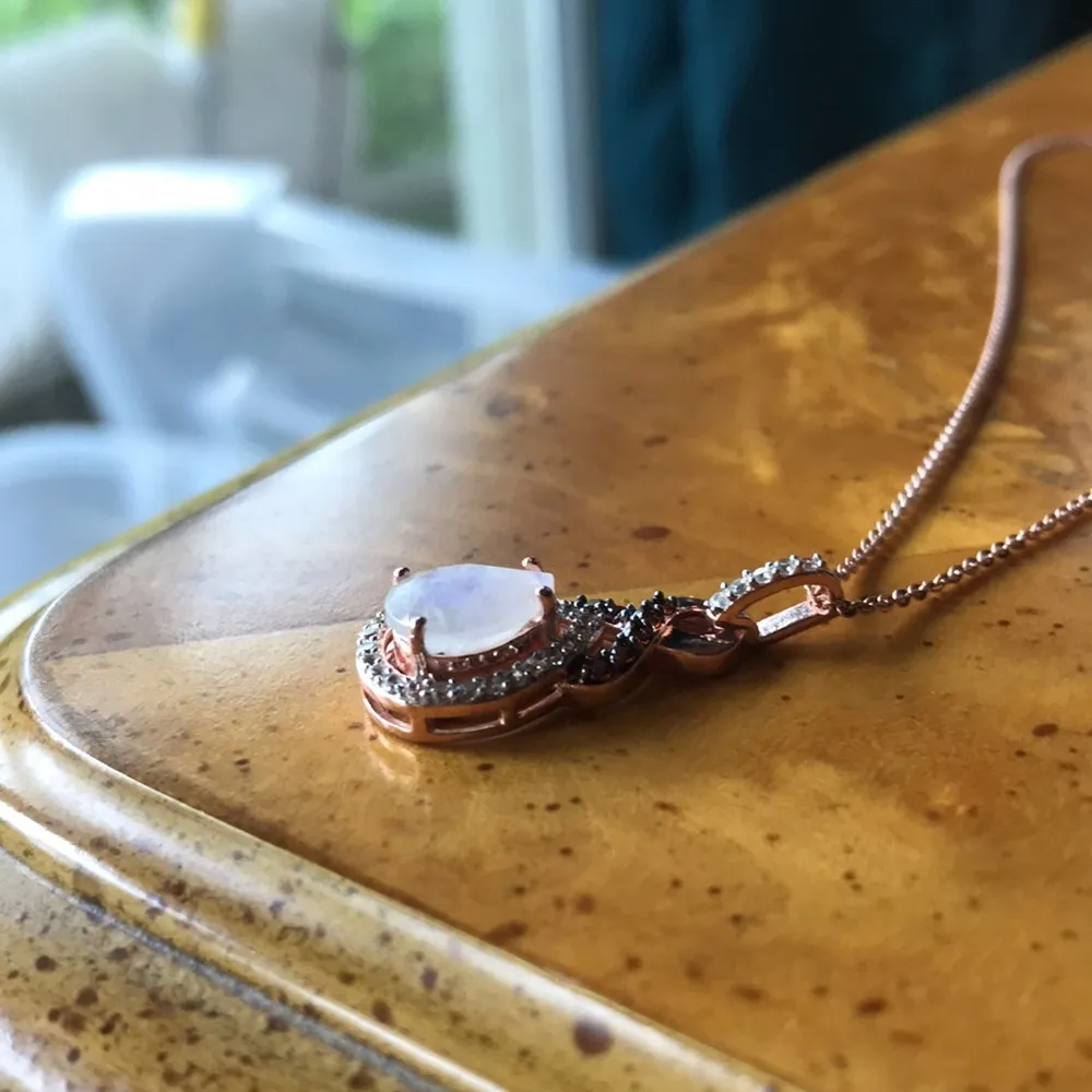 Natural Rainbow Moonstone Gold Vermeil Sterling Silver Necklace - Image 2