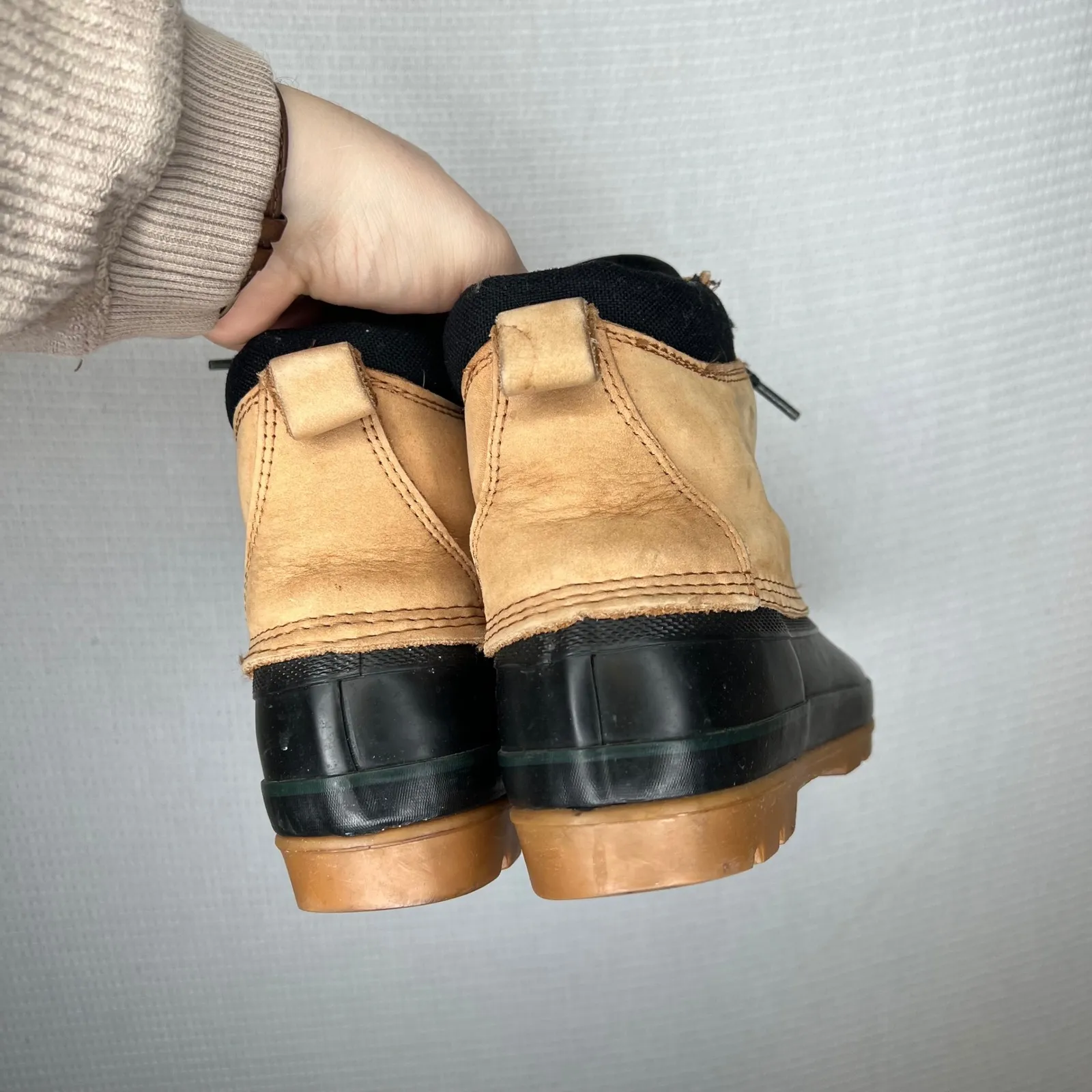 Lands End Duck Boots Women Size 9 Tan Black Waterproof Lace Up Ankle - Image 3