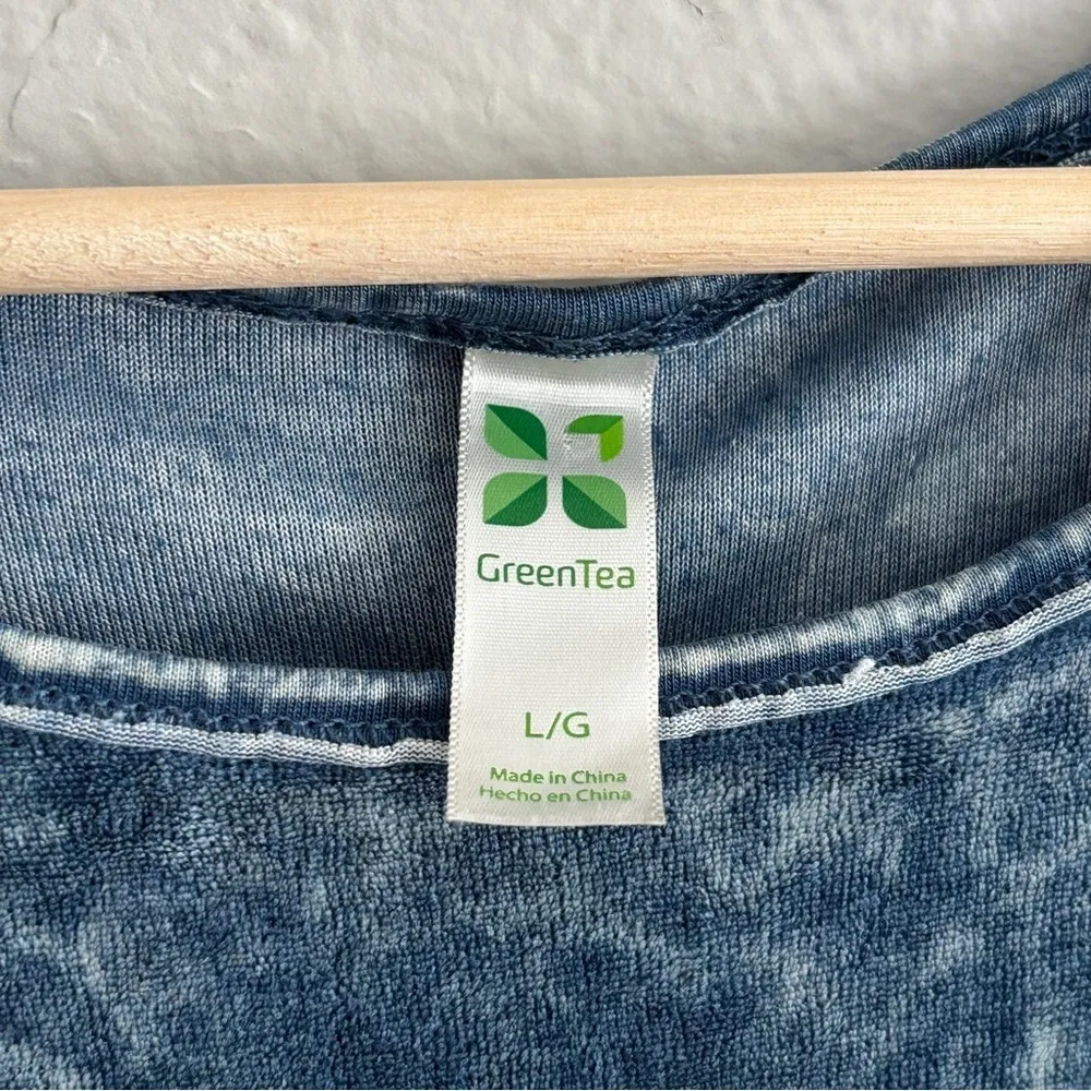 GreenTea Velour Tie Dye Short Sleeve T-Shirt Top Size L Athleisure Blue - Image 3