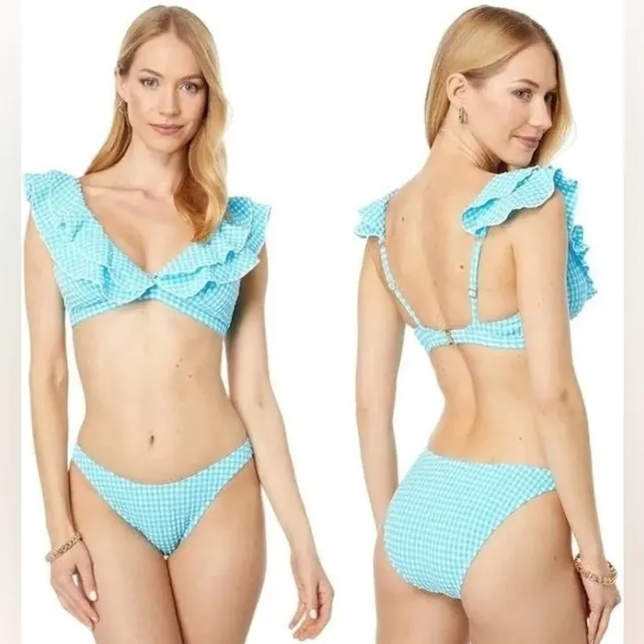 Lilly Pulitzer Blue‎ White NWOT Women’s Aelin Crinkle Gingham Bikini Top Size 12 - Image 15