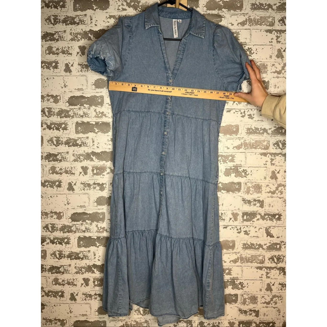 Grace + Karma | women denim button down dress puff sleeves Blue - Image 6