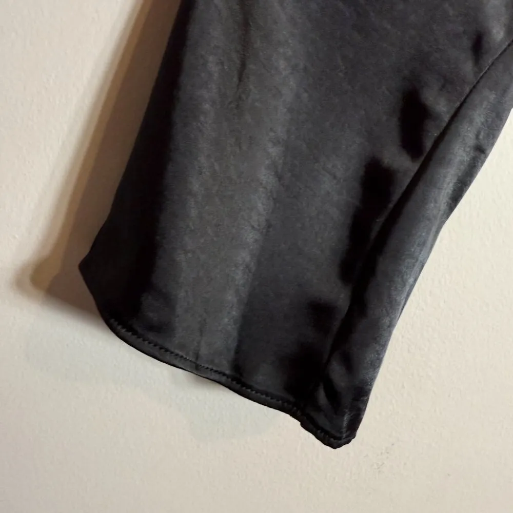 ASTR the Label Long Sleeve Cutout Faux Wrap Mini Dress Womens Medium Black Satin - Image 11