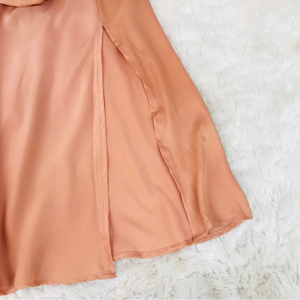 SELFIE LESLIE Park‎ Avenue Flutter Sleeve Midi Dress Thigh Slit Apricot Medium - Image 12