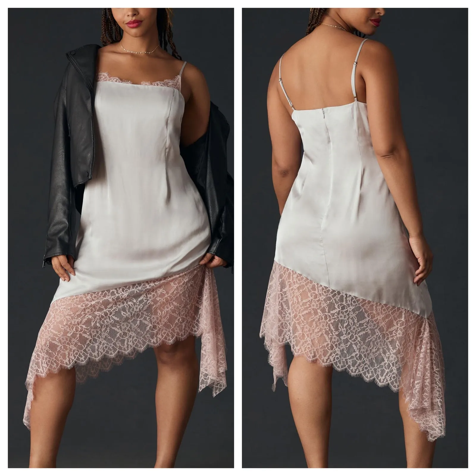 Anthropologie Satin Lace Trim Cocktail Dress - Image 4