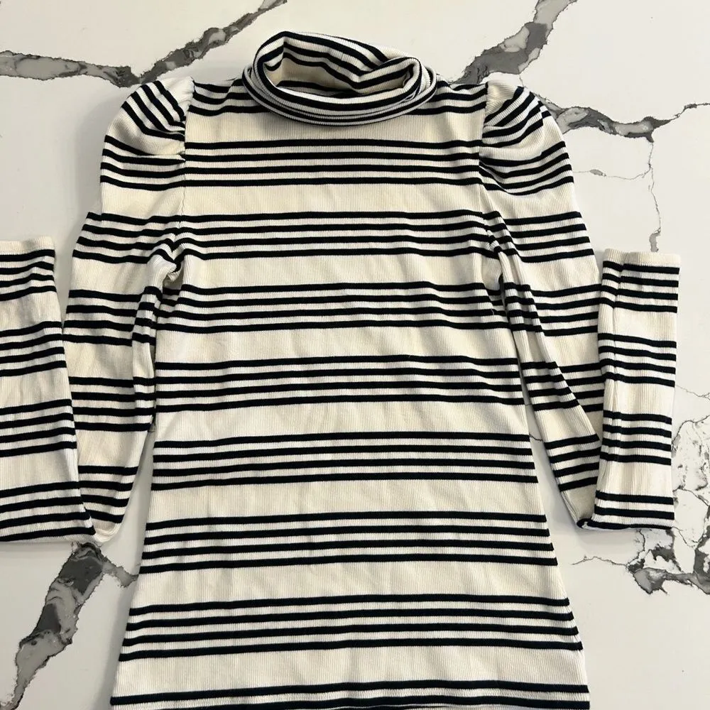 Veronica Beard Black and White Striped Cotton Turtleneck Top - Image 3