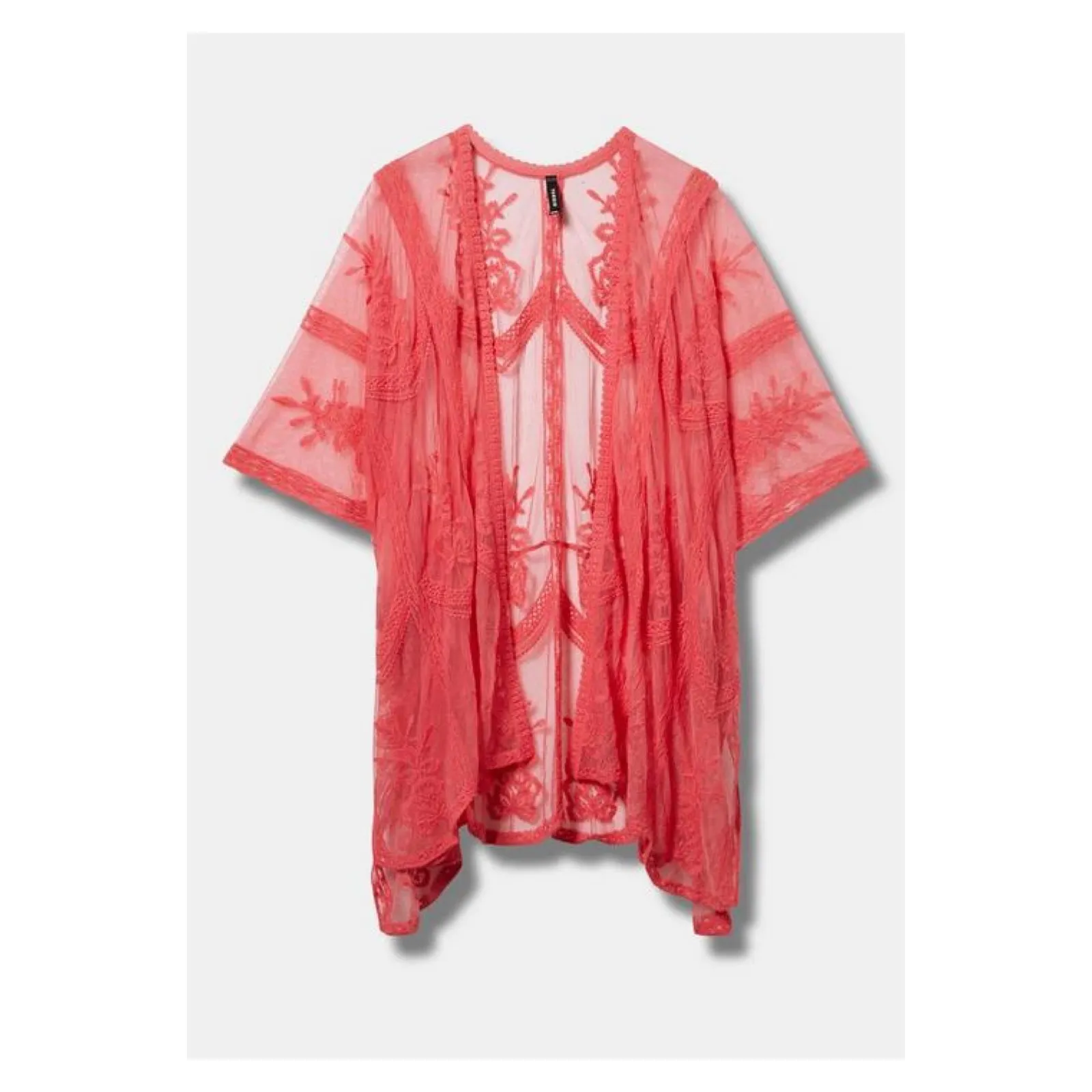 Torrid Pink Mesh Embroidered Ruana Kimono Sz.OS NWT - Image 5