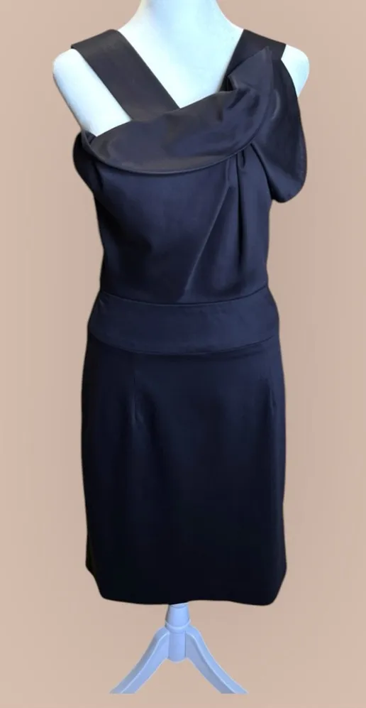 Black Halo Black Sleeveless Cocktail Date Night Party Dress Midi Knee Length - Image 1